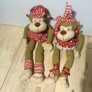 Valentines Sock Monkeys with Hook and Loop Hands Holiday Decoration Love
